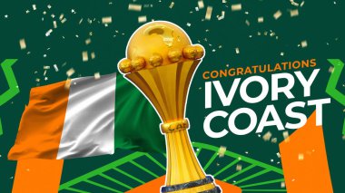 Karachi, Pakistan - march 30, 2023: Africa Cup of Nations Cote d'Ivoire 2023-2024, Congratulations Ivory Coast. 3d rendering Illustration. clipart