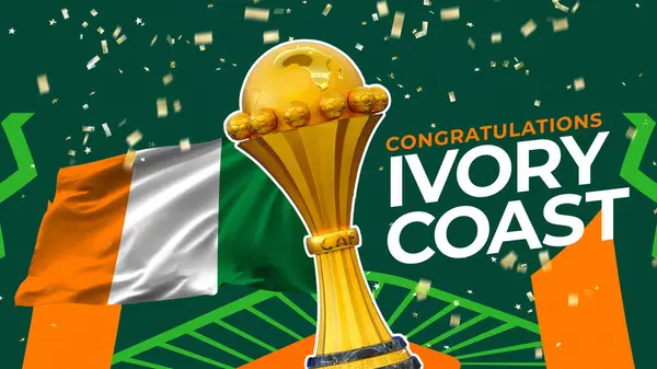 stock image Karachi, Pakistan - march 30, 2023: Africa Cup of Nations Cote d'Ivoire 2023-2024, Congratulations Ivory Coast. 3d rendering Illustration.