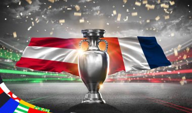 Karachi, Pakistan 15 May UEFA Euro Cup 2024. Austria vs France. 2d rendering illustration.