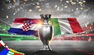 Karachi, Pakistan 15 May UEFA Euro Cup 2024. Croatia vs Italy. 2d rendering illustration.