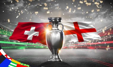 Karachi, Pakistan 15 May UEFA Euro Cup 2024. Denmark vs England. 2d rendering illustration.
