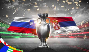 UEFA Euro Cup 2024. Slovenia vs Serbia. 2d rendering illustration. clipart