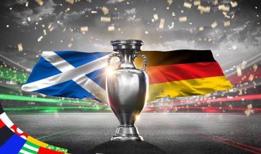 UEFA Euro Cup 2024 Scotland vs Germany. 2d rendering illustration.