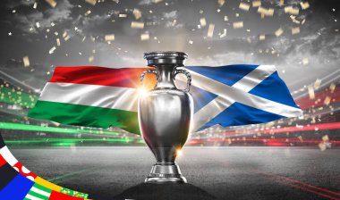 Karachi, Pakistan 15 May UEFA Euro Cup 2024. Scotland vs Hungary. 2d rendering illustration. clipart