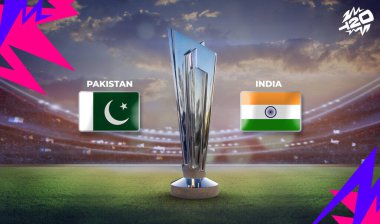 Mayıs 2024: Hindistan Pakistan 'a karşı 2024 Dünya Kupası 3D illüstrasyon.