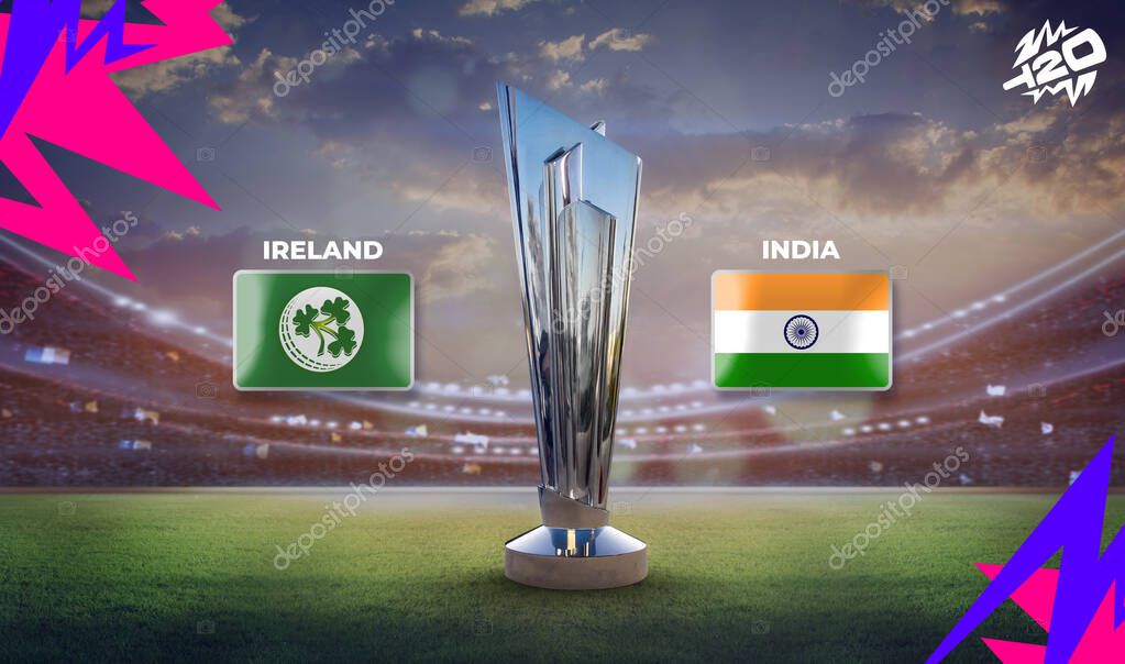 Ireland vs India 2024 World Cup 3d rendering illustration.