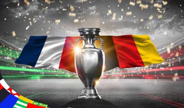 UEFA Avrupa Kupası 2024 Fransa ve Belçika. 2d resimleme.