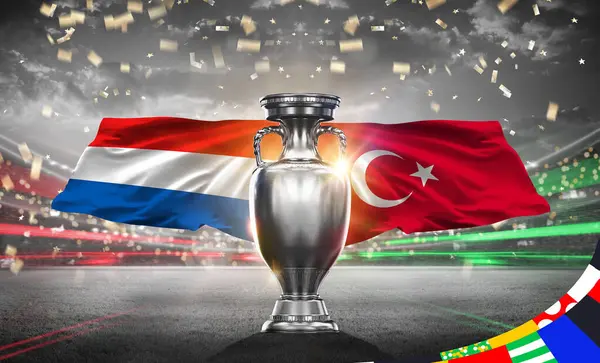 UEFA Avrupa Kupası 2024 Türkiye Hollanda 'ya karşı. 2d resimleme.