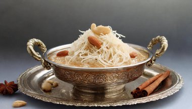 Semiya payasam or shewai or sewai Khir or seviyan Kheer is a Indian sweet made with vermicelli, milk, ghee, sugar or jaggery, raisins and nuts. ai generated clipart