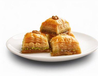 Tasty baklava isolated on white background, closeup. ai generated clipart