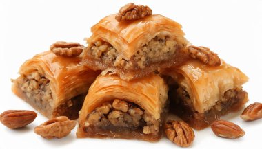 Tasty baklava isolated on white background, closeup. ai generated clipart