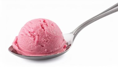 Tek kepçe pembe soğuk tatlı dondurma ya da taze sulu ahududulardan yapılmış şerbet.