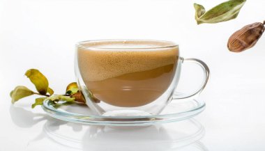 Cup with hot aromatic green tea on a Isolated background clipart