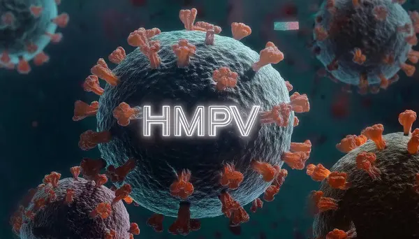 İnsan metafnömotorirüsü ya da HMPV virüsü, üst ve alt solunum yolu enfeksiyonuna neden oluyor. 3D illüstrasyon tıbbi görüntüleme konsepti. ai oluşturuldu