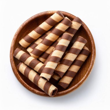  Çikolatalı gofret, beyaz arka planda izole edilmiş çikolatalı waffle çubukları.