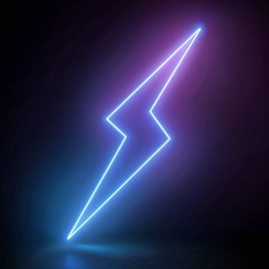 neon ışığı soyut arkaplan, cıvata, parıldayan şimşek, elektrik güç sembolü