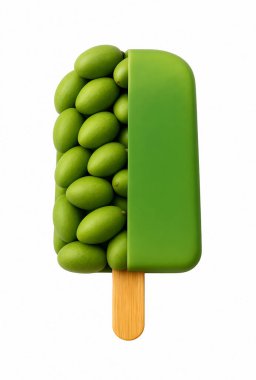 Yeşil mango buz lolipop izole beyaz arkaplan.