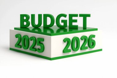  Bütçe 20252026, temiz, modern bir platformda cesur yeşil tipografi.