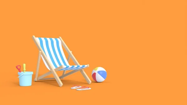 Summer sale banner. Beach chair with beach ball. concept of vacation. 3D illustration