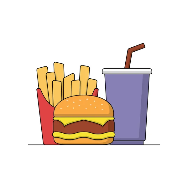 Hamburger Soda Ligne Eau Art Alimentaire Illustration Vectorielle — Image vectorielle