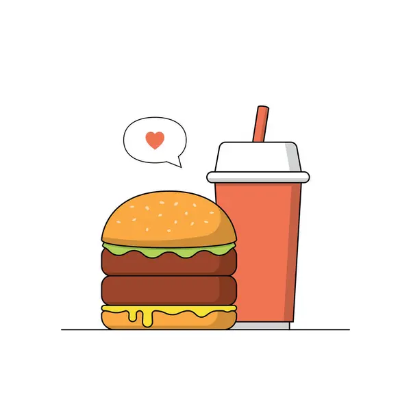 Hamburger Soda Water Line Art Food Vector Illustration — Stock Vector