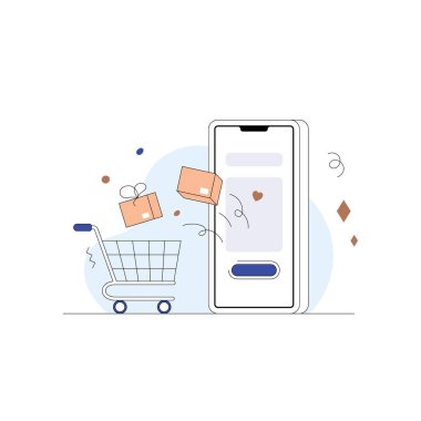 İnternet sitesinden alışveriş yapmak. mobil uygulama çevrimiçi alışveriş hattı sanatı. Vektör illüstrasyonu