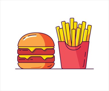 Hamburger düz çizgi sanatı. Hurda yiyecek Vektör illüstrasyonu