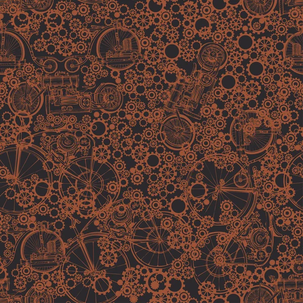 Бесшовный Узор Steampunk Старыми Велосипедами Шестеренками Шаблонный Дизайн Стемпанка Карты — стоковый вектор