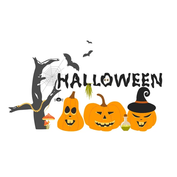 Text Halloween Mit Kürbissen Und Anderen Feiertags Attributen Und Cannabis — Stockvektor