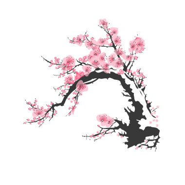 Gerçekçi Sakura Çiçeği - Japon Kiraz Ağacı. Sanatsal Şube Erik Çiçeği.