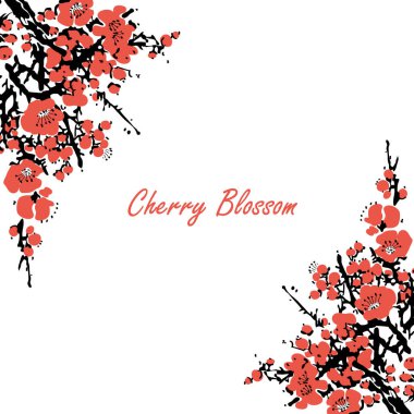 Gerçekçi Sakura Çiçeği - Japon Kiraz Ağacı. Sanatsal Şube Erik Çiçeği.