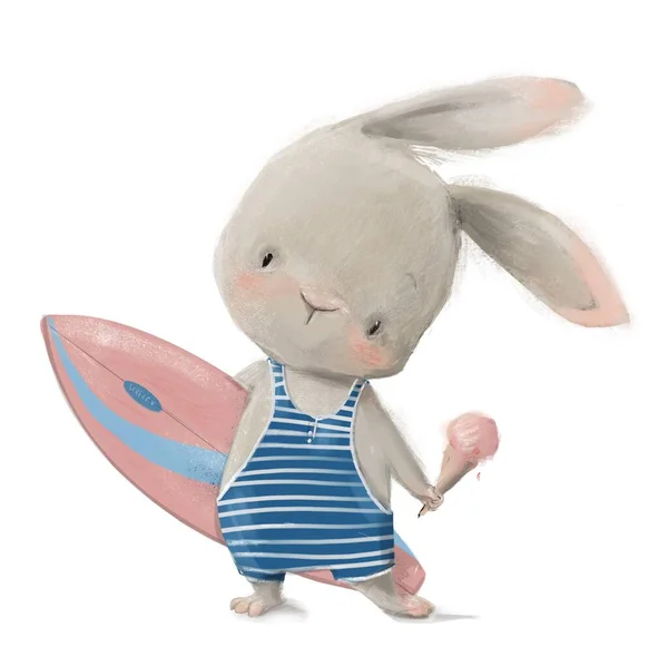 アイスクリームとかわいい漫画のウサギの少年 — ストック写真