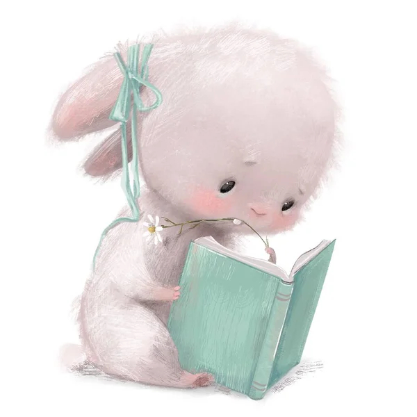 Roztomilý Zajíc Knihou — Stock fotografie
