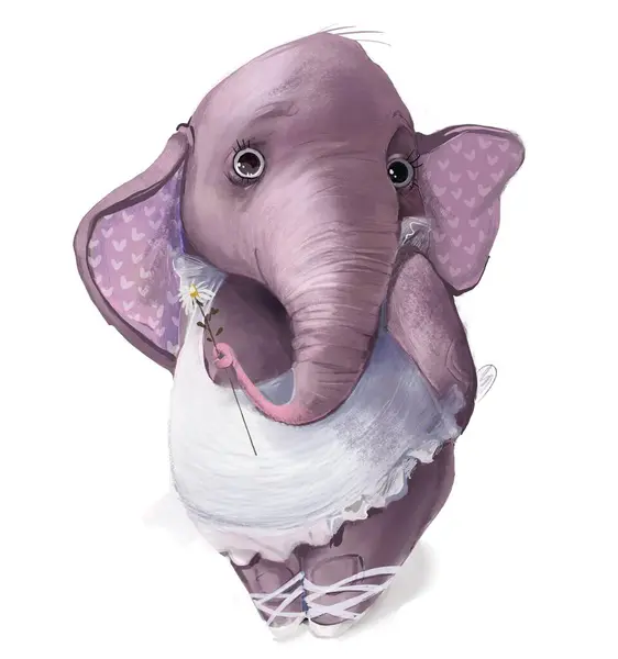 Linda Bailarina Elefante Dibujos Animados Con Flor — Foto de Stock