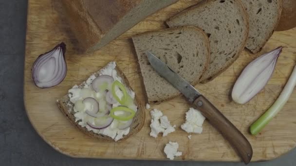 Home Made Bread Wooden Cutting Board Curd Cheese — Video Stock