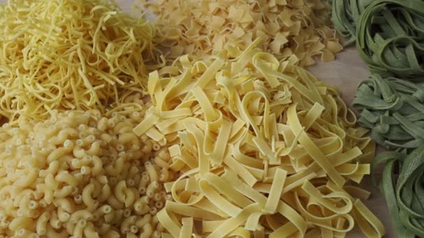 Layout Italian Raw Pasta Different Types Shapes Pasta — Stock Video