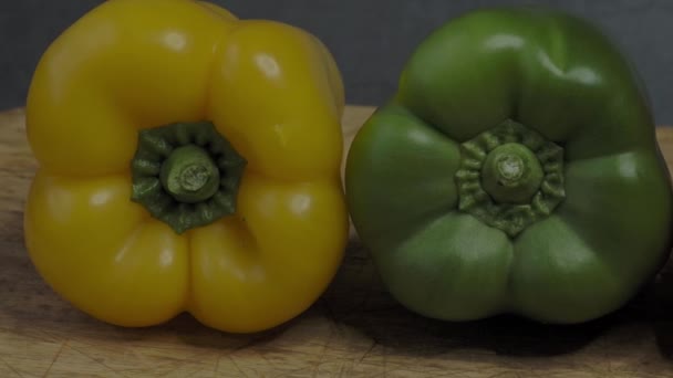 Three Sweet Peppers Three Colorful Bell Peppers Red Yellow Green — Vídeo de Stock