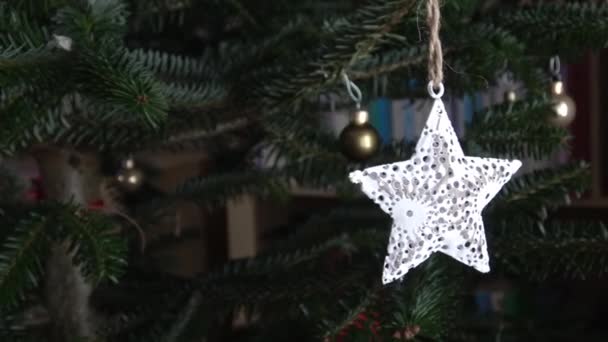 Noel Ağacında Asılı Duran Bir Noel Yıldızı — Stok video