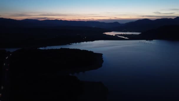Vue Aérienne Réservoir Liptovska Mara Slovaquie Coucher Soleil Sur Lac — Video