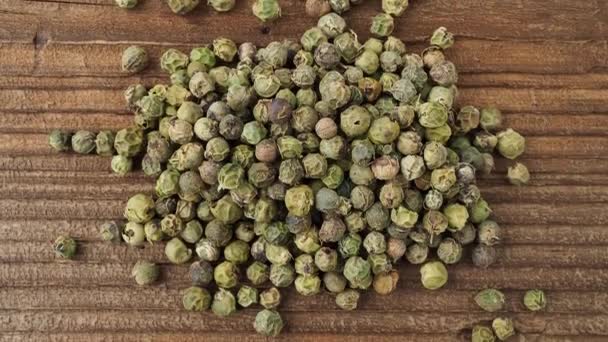 Dried Green Peppercorn Dry Green Pepper Spice Wooden Table — Stockvideo