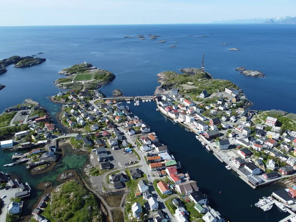 Pemandangan Udara Desa Nelayan Kepulauan Lofoten Norwegia Stok Gambar
