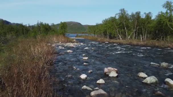 Поток Горами Заднем Плане Норвегия — стоковое видео