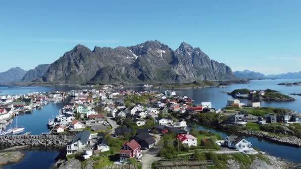 Vista Aérea Del Pueblo Pesquero Las Islas Lofoten Noruega — Vídeo de stock