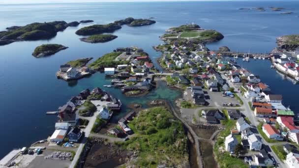 Luftaufnahme Eines Fischerdorfes Auf Den Lofoten Norwegen — Stockvideo