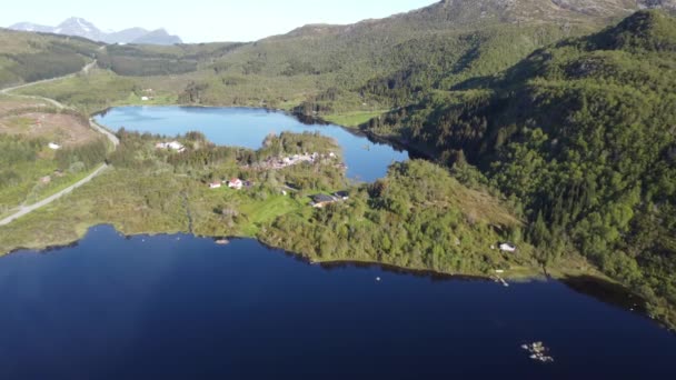 Légi Felvétel Gyönyörű Zöld Fák Hegyek Norvégia — Stock videók