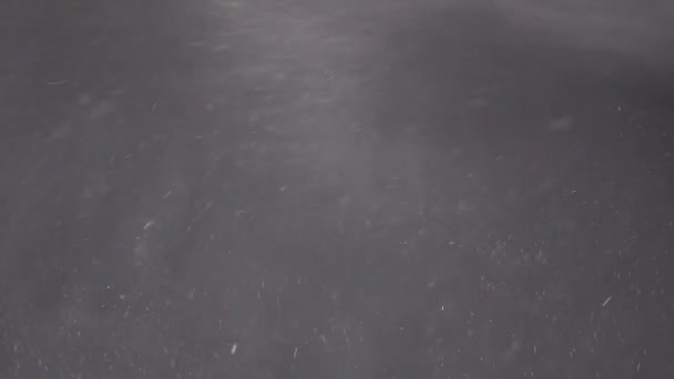 摘要白色颗粒 雪花在抽象黑色背景下的爆炸 漩涡飞雪 雪花在云雾中旋转 暴风雪 — 图库视频影像