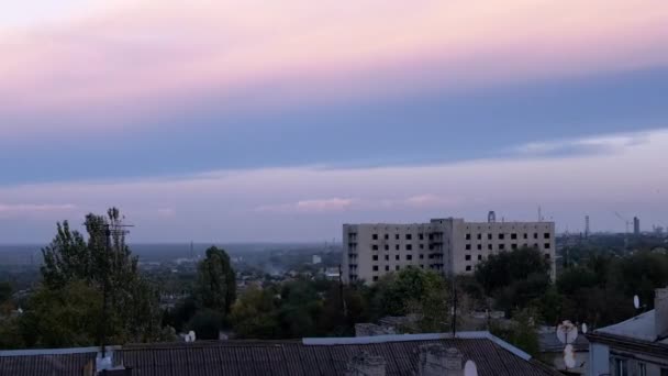 Pink Gray Blue Sunset Industrial City Timelapse Slowly Movement Clouds — Stock Video