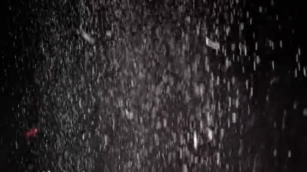 Ροή Από Πεσμένα Κομφετί Σωματίδια Σκόνης Και Χιονοπτώσεις Μαύρο Φόντο — Αρχείο Βίντεο