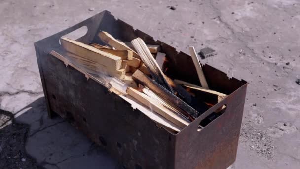 Έκοψε Καυσόξυλα Μια Φωτεινή Φλόγα Στην Ξυλόσομπα Smoke Outdoor Wood — Αρχείο Βίντεο