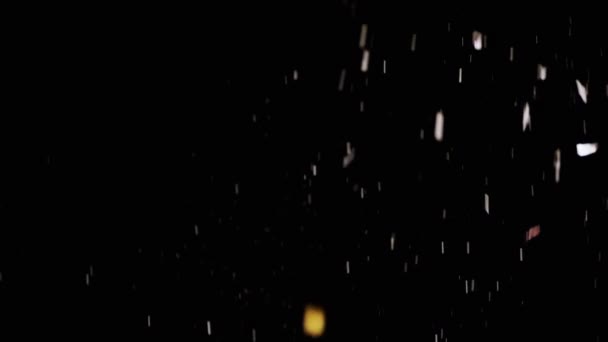 Потоки Falling Confetti Dust Particles Snowfall Black Background Розмитий Абстрактний — стокове відео